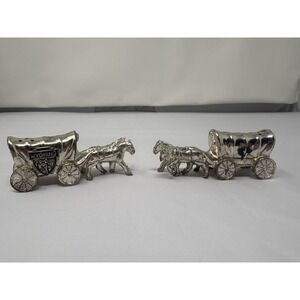 Vintage Collectible Wyoming Metal Horse-Drawn Covered Wagon Salt & Pepper Shaker
